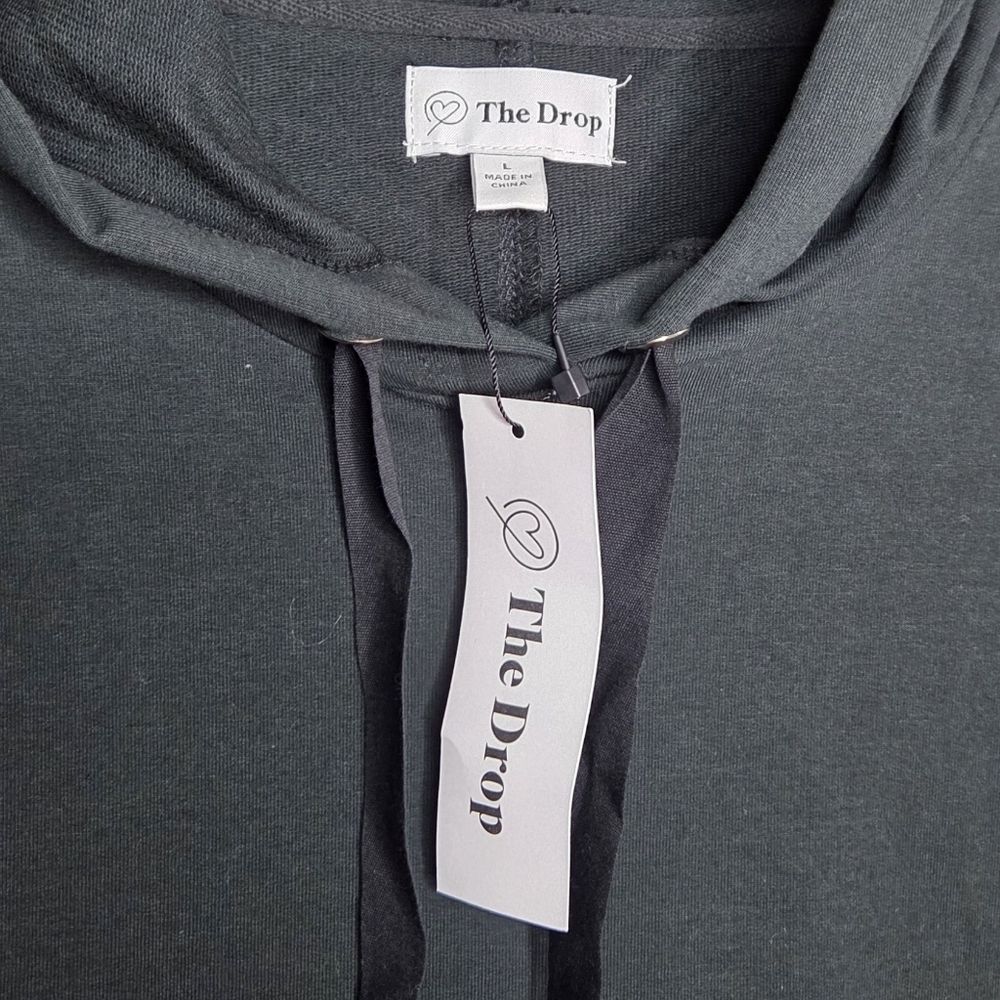 NWT The Drop Black Iona Long Sleeve Hooded Mini Sweatshirt Dress Size Large - Picture 4 of 6